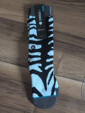 Stance Black and White Zebra-Print Crew Socks with Gray Accents